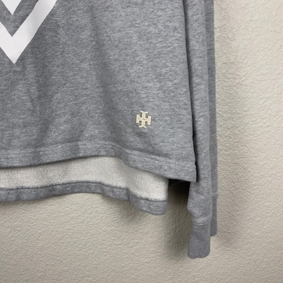 Tory Burch Sport French Terry Chevron Hoodie Gray White XL Cropped - Picture 5 of 13